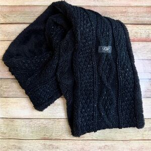 UGG Black Cable-Knit Plush Scarf